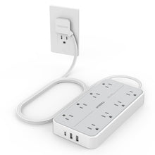 Load image into Gallery viewer, Power Strip Surge Protector, TESSAN Flat Plug Extension Cord with 8 Outlets 3 USB Charger(1 USB C), 1080 Joules Protection, Wall Mountable Charging Station for Home Office School Dorm Room Essentials