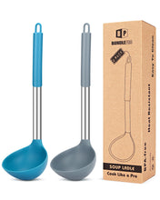 Load image into Gallery viewer, Pack of 2 Ladle Spoon,Silicone Large Spoon for Soup,Non Stick Kitchen Utensils with High Heat Resistant,BPA Free Perfect Kitchen Tools for Cooking, Stirring,Serving Soups (GREY-BLUE)