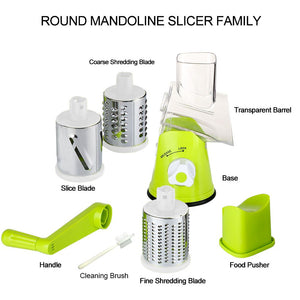 Rotary Cheese Grater Hand Crank Cheese Shredder for Fresh Cheese, Vegetable, Nuts,Non-slip Suction Base, Free Cleaning Brush Three Blades, Black