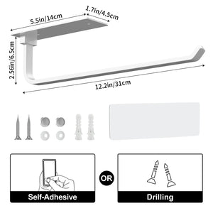 Paper Towel Holder - Self-Adhesive or Drilling, Matte Black, Upgraded Aluminum Kitchen Roll Dispenser Under Cabinet, Lighter but Stronger Than Stainless Steel!