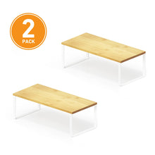 Load image into Gallery viewer, SpaceAid Cabinet Shelf Organizers 2 Pack, Kitchen Counter Rack Shelves Riser, Stackable Expandable Spice Rack, Pantry Cupboard Storage Organization (Black and Natural, Short)
