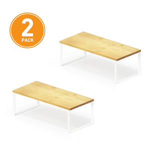 SpaceAid Cabinet Shelf Organizers 2 Pack, Kitchen Counter Rack Shelves Riser, Stackable Expandable Spice Rack, Pantry Cupboard Storage Organization (Black and Natural, Short)