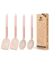 Load image into Gallery viewer, Pack of 4 Silicone Cooking Utensils Set, Non Stick Large Solid Spatulas, Heat Resistant Black Slotted Spoons, Ideal BPA Free Kitchen Turners for Frying, Mixing,Serving,Draining,Turning,Stirring