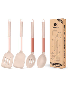 Pack of 4 Silicone Cooking Utensils Set, Non Stick Large Solid Spatulas, Heat Resistant Black Slotted Spoons, Ideal BPA Free Kitchen Turners for Frying, Mixing,Serving,Draining,Turning,Stirring