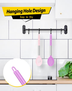 Pack of 2 Large Silicone Cooking Spoon Non Stick Solid Basting Spoons Heat-Resistant Kitchen Utensils for Mixing Serving (Gray-Blue)