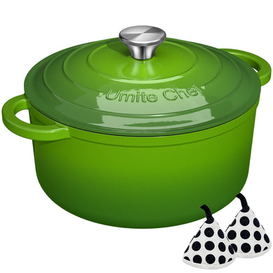 Enameled Cast Iron Dutch Oven - Umite Chef 5QT Pot with Lid & Cotton Potholders - Heavy-Duty Cookware for Bread Baking, Braising, Stews, Roasting(Cream White)