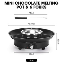 Load image into Gallery viewer, 10oz MINI Electric Chocolate Melting Pot, Melting Fondue Set with 6PCS Forks, Cute Chocolate Fondue Fountain, Warmer Machine for Milk Chocolate, Cheese, Butter, Candy (Black)
