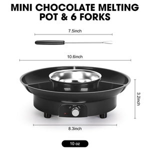 10oz MINI Electric Chocolate Melting Pot, Melting Fondue Set with 6PCS Forks, Cute Chocolate Fondue Fountain, Warmer Machine for Milk Chocolate, Cheese, Butter, Candy (Black)