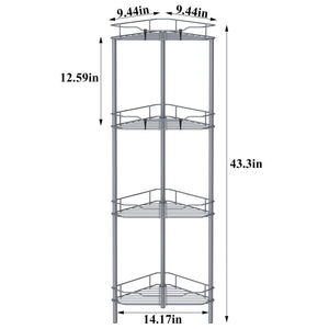 4 Tier Floor Standing Corner Shower Caddy Organizer Shelf with Hooks, Bathroom Shelves Stand Rack, Black