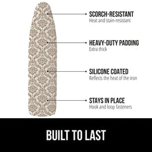 Load image into Gallery viewer, Ironing Board Cover and Pad, Silicone Coating, Thick Scorch Resistant Padding, Heavy Duty Iron Covers Standard Boards, Hook and Loop Fastener Strap, Silver, 15x54