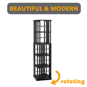 SpaceAid 6 Tier Rotating Bookshelf Tower, Bamboo Spinning Book Shelf, Revolving 360 Bookcase Storage Swivel Round Carousel, Vertical Rotate Turning Spiral Corner Organizer (6-Tier Walnut)