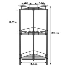Load image into Gallery viewer, 4 Tier Floor Standing Corner Shower Caddy Organizer Shelf with Hooks, Bathroom Shelves Stand Rack, Black