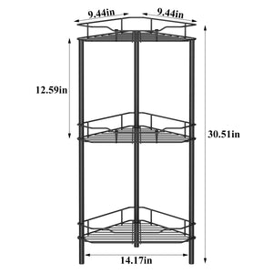 4 Tier Floor Standing Corner Shower Caddy Organizer Shelf with Hooks, Bathroom Shelves Stand Rack, Black