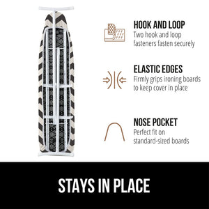 Ironing Board Cover and Pad, Silicone Coating, Thick Scorch Resistant Padding, Heavy Duty Iron Covers Standard Boards, Hook and Loop Fastener Strap, Silver, 15x54
