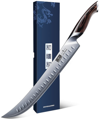 Carving Knife 12 Inch, Japanese High Carbon Steel Slicing Knife with Ergonomic Pakkawood Handle, Razor Sharp Brisket Knives for Meat Cutting, BBQ, Turkey