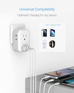 USB Charger Block, TESSAN Wall Plug Adapter with Electrical 4 Box Splitter 3 USB Wall Charger Ports, Multi Plug Outlet Extender Charging for Cruise, Travel, Office, Dorm Essentials
