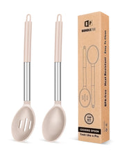 Load image into Gallery viewer, Pack of 2 Large Silicone Cooking Spoons,Non Stick Solid Basting Spoon,Heat-Resistant Kitchen Utensils for Mixing,Serving,Draining,Stirring (BLACK)