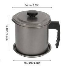 Load image into Gallery viewer, Bacon Grease Container with Fine Mesh Strainer, 1.3 L almost 6 Full Cups Iron Cooking Oil Can with Removable a Coaster Tray for Kitchen Fat Storage Black