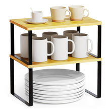 Load image into Gallery viewer, SpaceAid Cabinet Shelf Organizers 2 Pack, Kitchen Counter Rack Shelves Riser, Stackable Expandable Spice Rack, Pantry Cupboard Storage Organization (Black and Natural, Short)