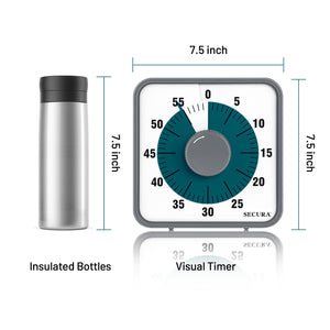 Secura 60-Minute Visual Countdown Timer, 7.5-Inch Oversize Classroom Visual Timer for Kids and Adults, Durable Mechanical Kitchen Timer Clock with Magnetic Backing (Blue)