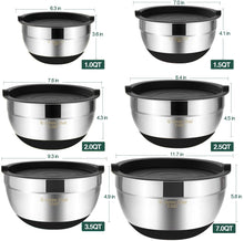 Load image into Gallery viewer, Umite Chef Mixing Bowls with Airtight Lids, 6 piece Stainless Steel Metal Nesting Storage Bowls, Non-Slip Bottoms Size 7, 3.5, 2.5, 2.0,1.5, 1QT, Great for Mixing &amp; Serving (Khaki)