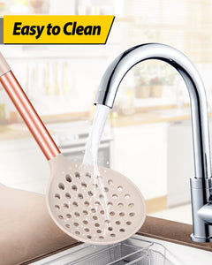 Kitchen Ladle Strainer Set of 2 Large Slotted Spoon with High Heat Resistant BPA Free Non Stick Cooking Skimmers For Draining and Frying (Grey and Teal Blue)