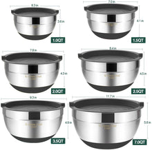 Load image into Gallery viewer, Umite Chef Mixing Bowls with Airtight Lids, 6 piece Stainless Steel Metal Nesting Storage Bowls, Non-Slip Bottoms Size 7, 3.5, 2.5, 2.0,1.5, 1QT, Great for Mixing &amp; Serving (Khaki)