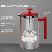 Load image into Gallery viewer, Secura French Press Coffee Maker, 304 Grade Stainless Steel Insulated Coffee Press with 2 Extra Screens, 34oz (1 Litre), Silver