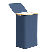 Load image into Gallery viewer, SpaceAid Laundry Hamper with Lid, 110L Large Tall Clothes Basket Bin with Bamboo Handles, Collapsible Laundry Hamper for Bedroom, Bathroom, Dorm, Laundry Room - Black