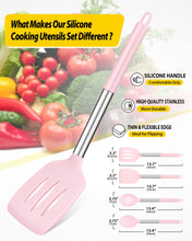 Load image into Gallery viewer, Pack of 4 Silicone Cooking Utensils Set, Non Stick Large Solid Spatulas, Heat Resistant Black Slotted Spoons, Ideal BPA Free Kitchen Turners for Frying, Mixing,Serving,Draining,Turning,Stirring
