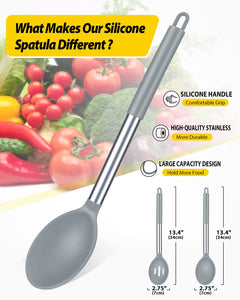 Pack of 2 Large Silicone Cooking Spoons,Non Stick Solid Basting Spoon,Heat-Resistant Kitchen Utensils for Mixing,Serving,Draining,Stirring (BLACK)