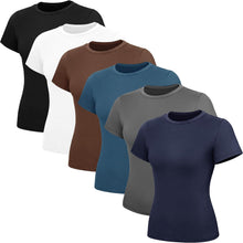 Load image into Gallery viewer, TNNZEET 6 Pack Womens Shirts - Short Sleeve Slim Fit Tight Crop Tops Spring Summer Clothes Basic Tees for Workout Gym Casual