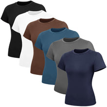Load image into Gallery viewer, TNNZEET 6 Pack Womens Shirts - Short Sleeve Slim Fit Tight Crop Tops Spring Summer Clothes Basic Tees for Workout Gym Casual