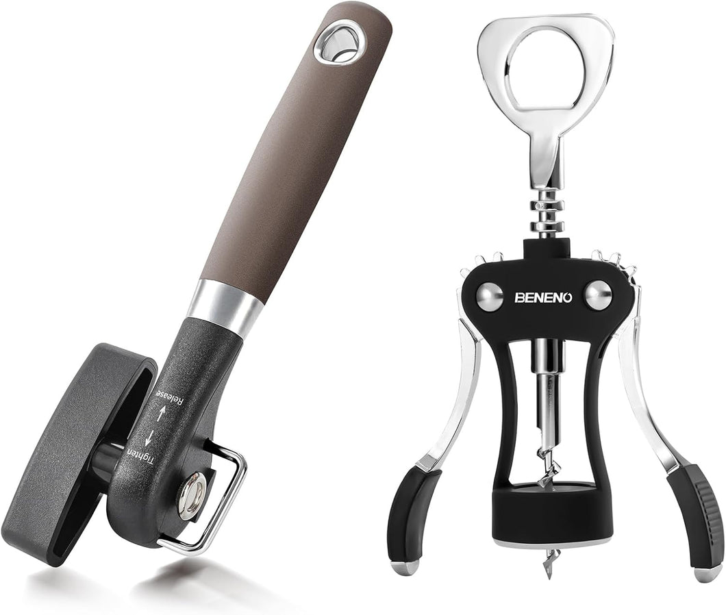 Premium Wing Corkscrew Wine Opener with Multifunctional Bottle Openers Smooth Edge Side Can Opener Manual with Durable Sharp Blade