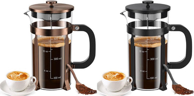 French Press Coffee Maker, 2 * 21 Ounce, Stainless Steel, Cold Brew Heat Resistant Borosilicate Glass Espresso Coffee & Tea Maker with 4 Filter