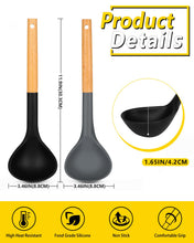 Load image into Gallery viewer, Pack of 2 Soup Ladle, Silicone Ladle Spoon with Wooden Handle, Large Non Stick High Heat Resistant Kitchen Utensils for Cooking, Stirring, Serving Soups(GRAY-BLUE)