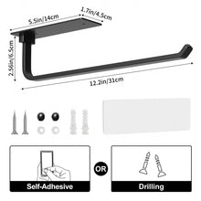 Load image into Gallery viewer, Paper Towel Holder - Self-Adhesive or Drilling, Matte Black, Upgraded Aluminum Kitchen Roll Dispenser Under Cabinet, Lighter but Stronger Than Stainless Steel!