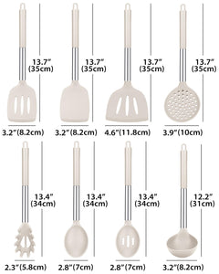 Silicone Cooking Utensil Set, 8Pcs Non-stick Cookware with Stainless Steel Handle, BPA Free Heat Resistant Kitchen Tools with Spatulas, Turners, Spoons, Skimmer and Pasta Fork