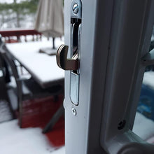 Load image into Gallery viewer, HauSun Mortise Lock with 45 Degree Keyway and Round Faceplate,Adjustable,Spring-Loaded Hook Latch Replacement for Sliding Patio Doors Constructed of Wood, Aluminum and Vinyl, 4-5/8&quot;