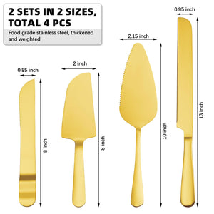 4 Pcs Gold Cake Cutting Set, Premium Cake Cutter & Pie Server Set for Wedding, Thickened Stainless Steel Cake Knife and Server with Rounded Edges, Pie Server Spatula Birthday Christmas Gift