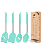 Load image into Gallery viewer, Pack of 4 Silicone Cooking Utensils Set, Non Stick Large Solid Spatulas, Heat Resistant Black Slotted Spoons, Ideal BPA Free Kitchen Turners for Frying, Mixing,Serving,Draining,Turning,Stirring