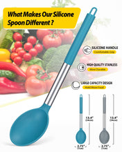 Load image into Gallery viewer, Pack of 2 Large Silicone Cooking Spoon Non Stick Solid Basting Spoons Heat-Resistant Kitchen Utensils for Mixing Serving (Gray-Blue)