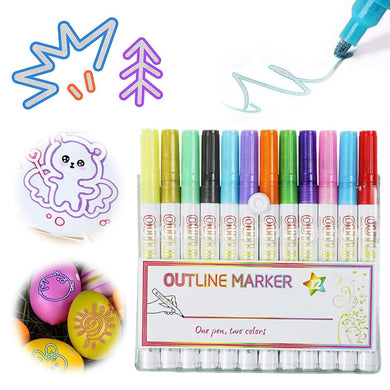 Dual-Line Highlighter, 2024 New Glitter Gel Double Line Outline Pen Sparkle Markers Colorful Art Pens for Writing, Scrapbooking, Coloring and, Journal Drawing, Greeting Cards (8 Pcs) (12 Pcs)
