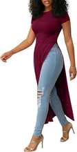 Load image into Gallery viewer, OPOIPIN Women's Side Split Casual Long Shirt | Crew Neck Short Sleeve Slit Hem Slim Fitted Dressy Tunic Tee Top