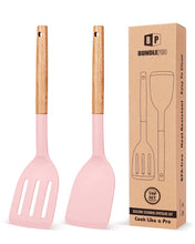 Load image into Gallery viewer, Pack of 2 Silicone Cooking Spatula, Heat Resistant Solid Turner, Non Stick Slotted Spatulas with Wooden Short Handle,Ideal Wood Kitchen Utensils Set for Frying, Baking, Flipping, Turning