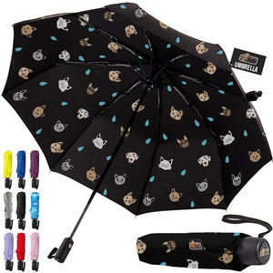 Windproof Compact Stick Umbrella for Rain, Travel One-Click Automatic Open and Close, Lightweight, Portable, Strong Reinforced Fiberglass Ribs, Easily Collapsible, Black