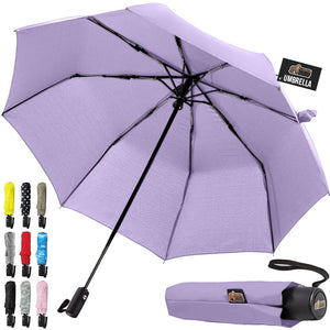 Windproof Compact Stick Umbrella for Rain, Travel One-Click Automatic Open and Close, Lightweight, Portable, Strong Reinforced Fiberglass Ribs, Easily Collapsible, Black