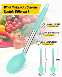 Pack of 2 Large Silicone Cooking Spoons,Non Stick Solid Basting Spoon,Heat-Resistant Kitchen Utensils for Mixing,Serving,Draining,Stirring (BLACK)