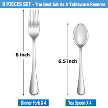 Load image into Gallery viewer, 16 Pcs Forks and Spoons Silverware Set,Food Grade Stainless Steel Flatware Cutlery Set for Home,Kitchen and Restaurant,Mirror Polished,Dishwasher Safe - 8 Dinner Fork(8 inch) and 8 Teaspoon(6.5 inch)