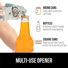 Load image into Gallery viewer, Heavy Duty Stainless Steel Smooth Edge Manual Can Opener and Bottle Openers, Soft Ergonomic Handle, Oversized Handheld Easy Turn Knob, Multifunctional Kitchen Tool, Black